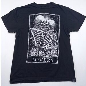 Mortus Viventi Graphic Tee Skeleton Lovers Print Black T-Shirt Large‎